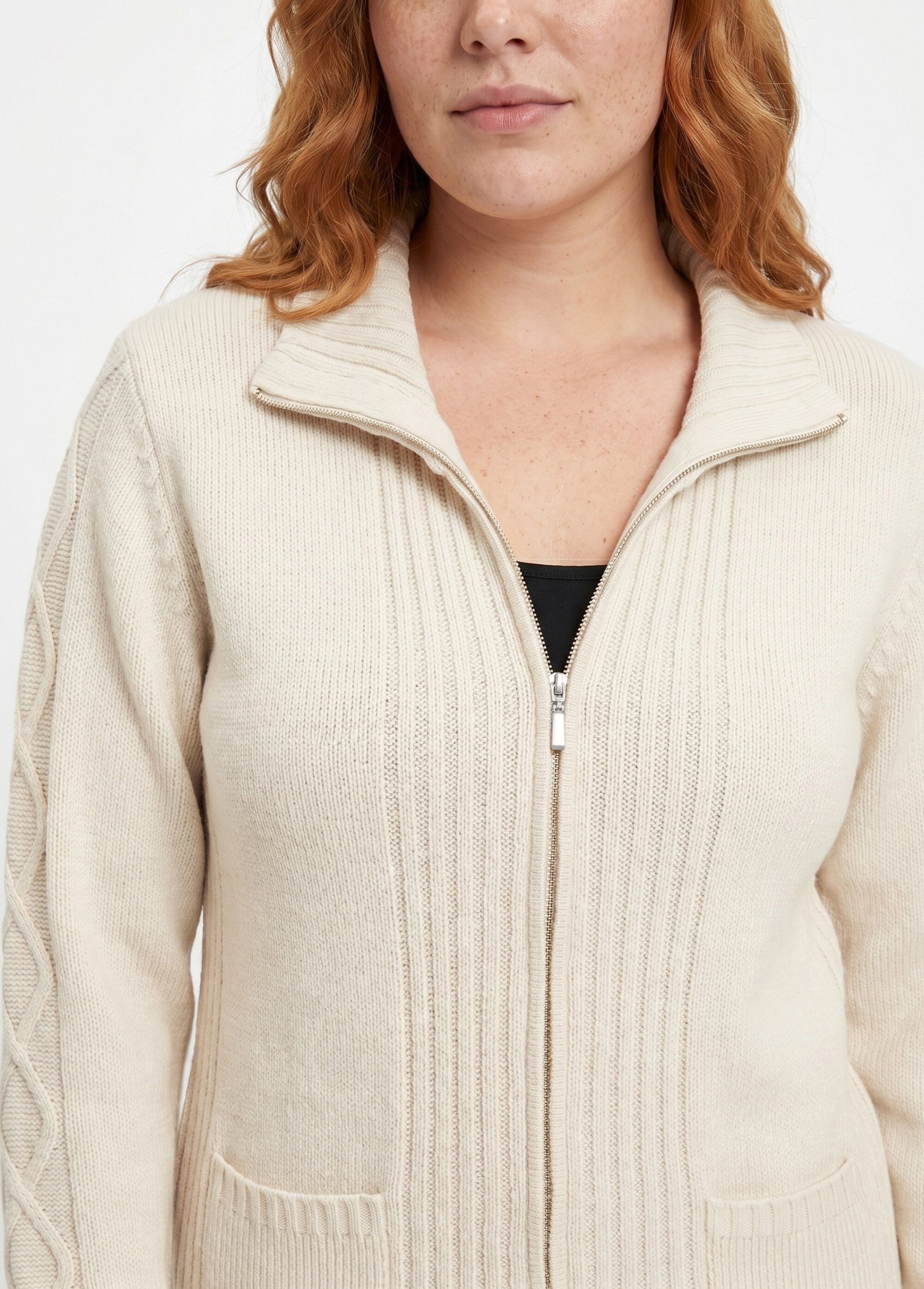 Gilet zippé uni mi-long maille épaisse