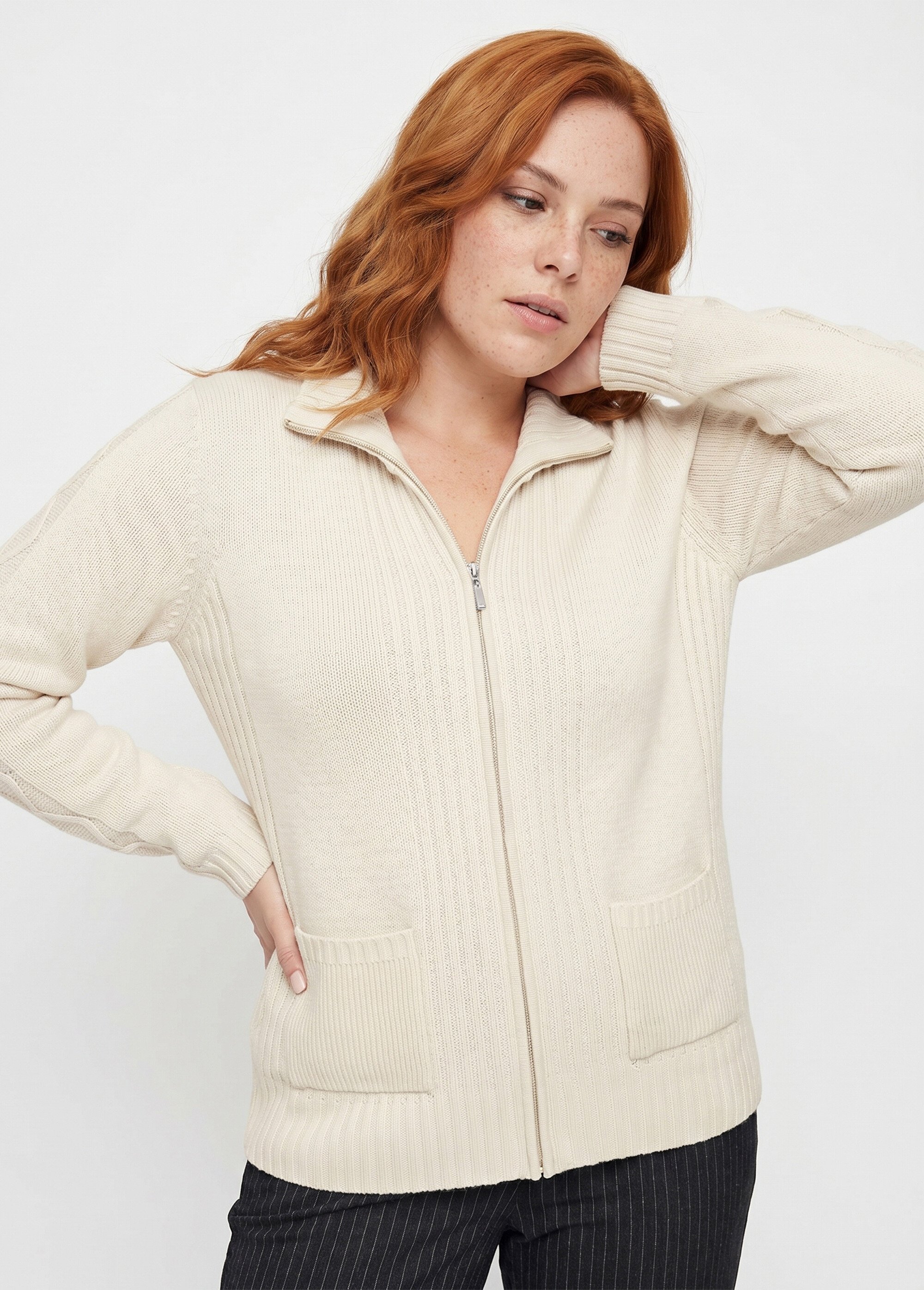 Gilet zippé uni mi-long maille épaisse