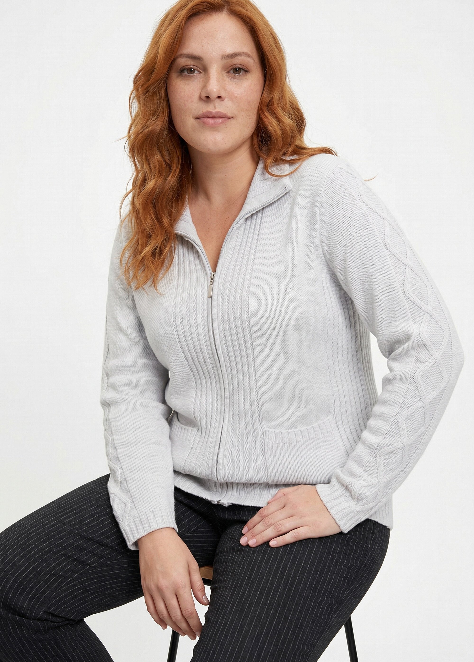 Gilet zippé uni mi-long maille épaisse