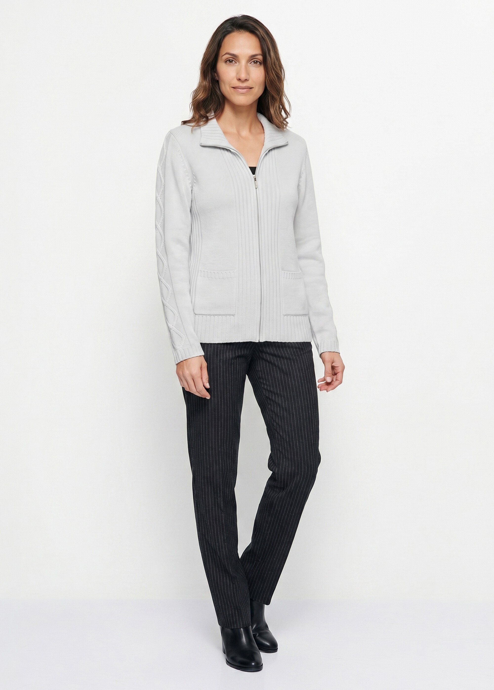 Gilet zippé uni mi-long maille épaisse Femme Argenté PINEAL SI1