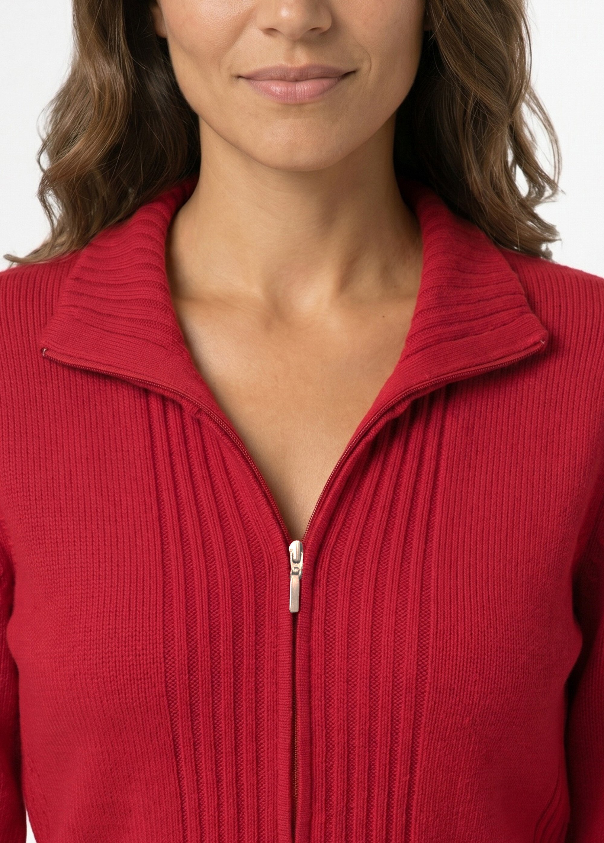 Gilet zippé uni mi-long maille épaisse Femme Rose PINEAL DE1