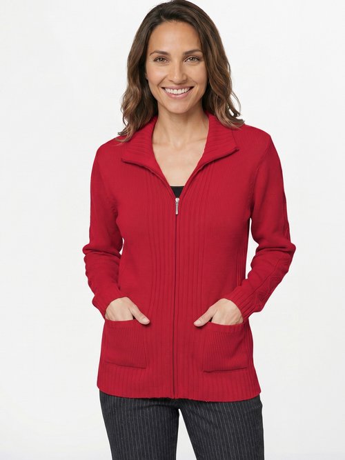 Gilet zippé uni mi-long maille épaisse Femme Rose PINEAL FA1