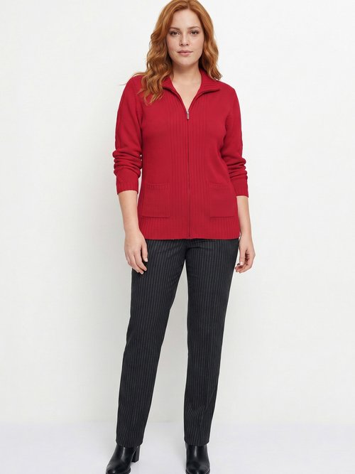 Gilet zippé uni mi-long maille épaisse Femme Grande Taille Rose PINEAL SI1