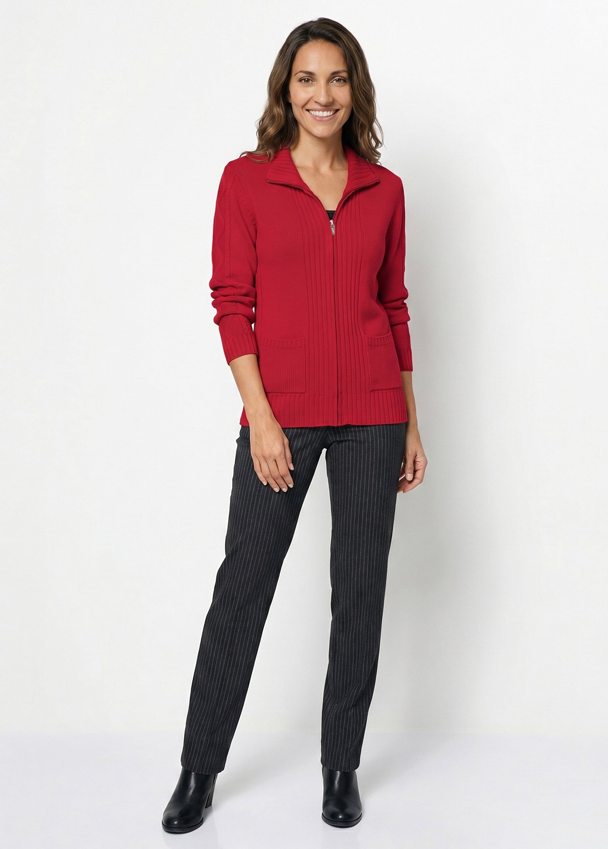 Gilet zippé uni mi-long maille épaisse Femme Rose PINEAL SI1