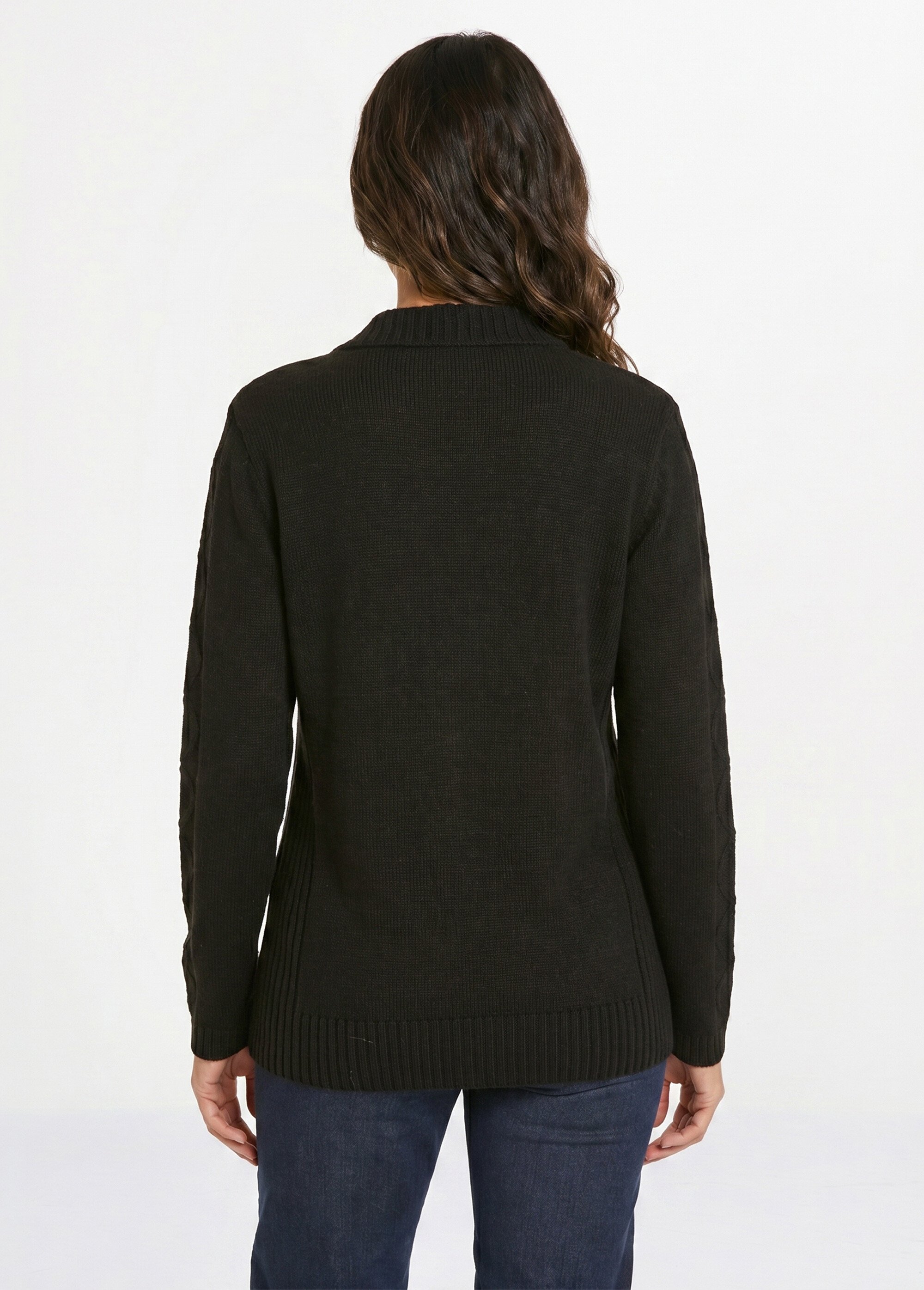 Gilet zippé uni mi-long maille épaisse Femme Noir PINEAL DO1