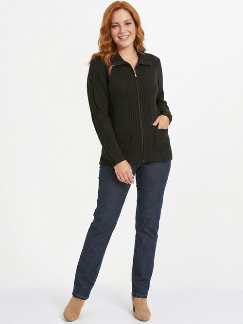 Gilet zippé uni mi-long maille épaisse Femme Grande Taille Noir PINEAL SI1