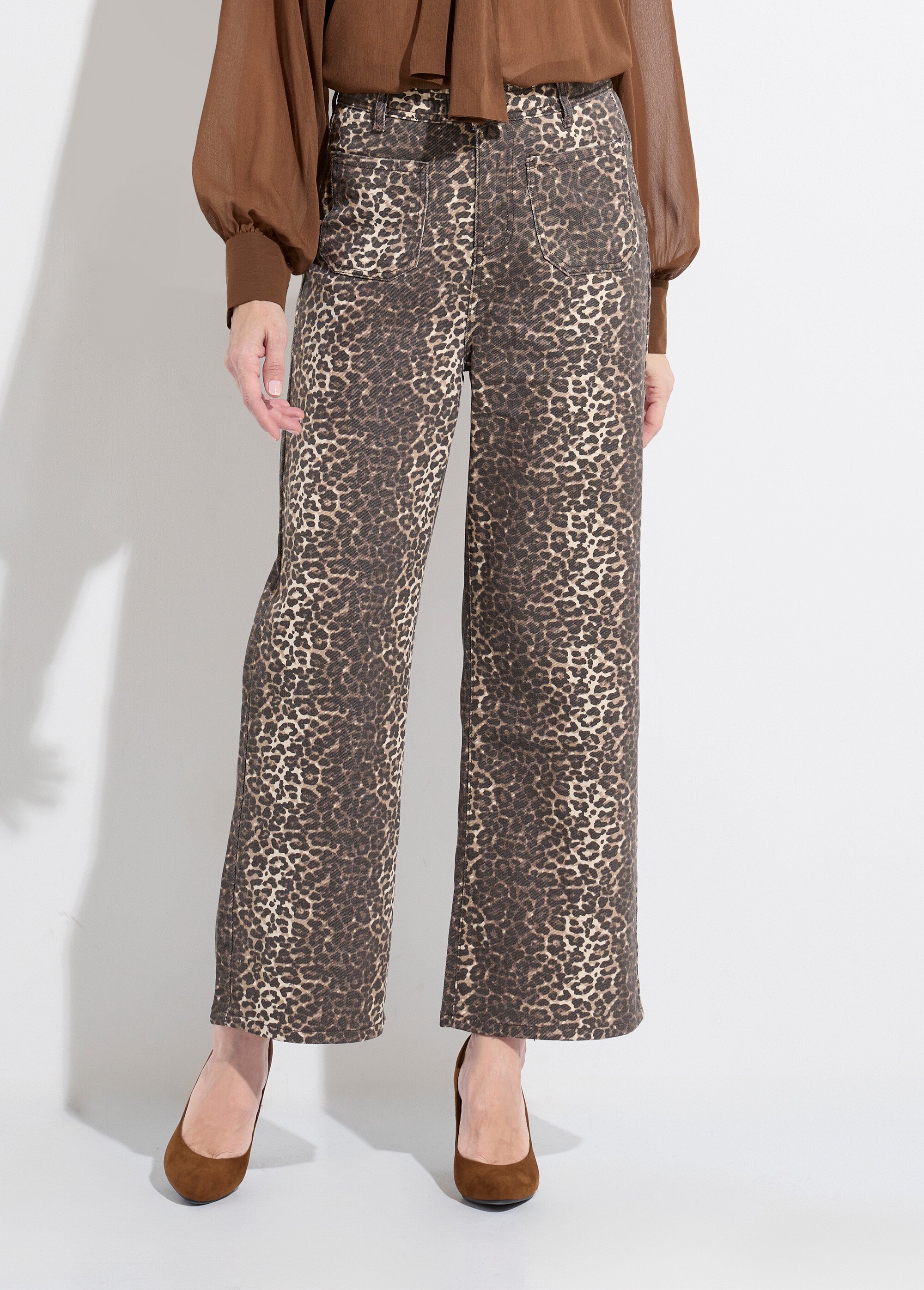 Jean en denim léopard, coupe large Femme Marron JS-TR1296 FA1