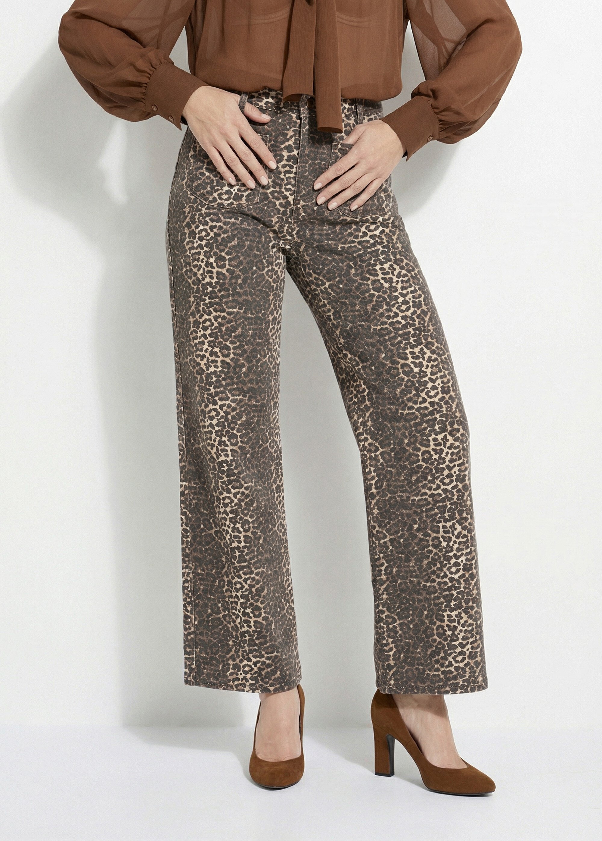 Jean en denim léopard, coupe large Femme Marron JS-TR1296 FA1