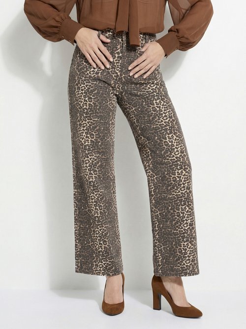 Jean en denim léopard, coupe large Femme Marron JS-TR1296 FA1