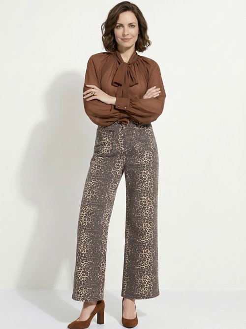 Jean en denim léopard, coupe large Femme Marron JS-TR1296 MV1