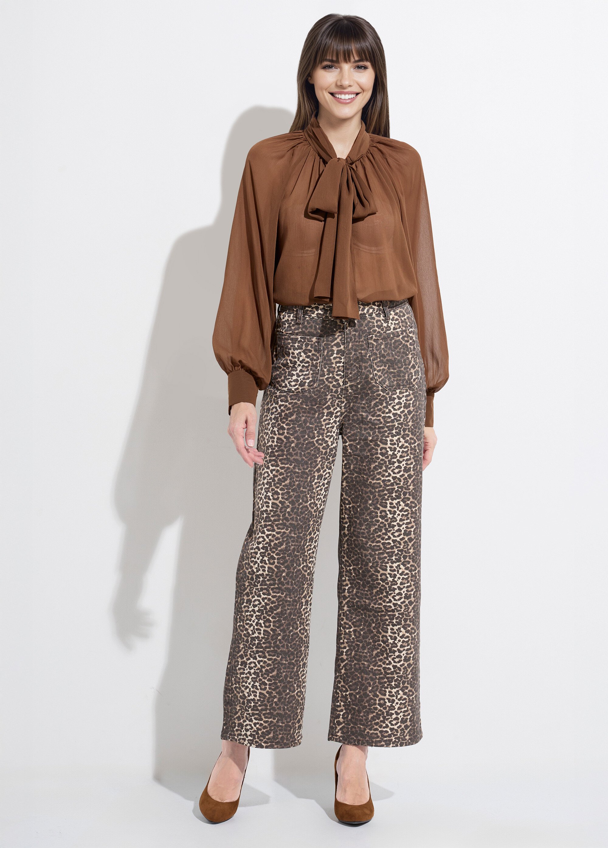 Jean en denim léopard, coupe large Femme Marron JS-TR1296 SF1