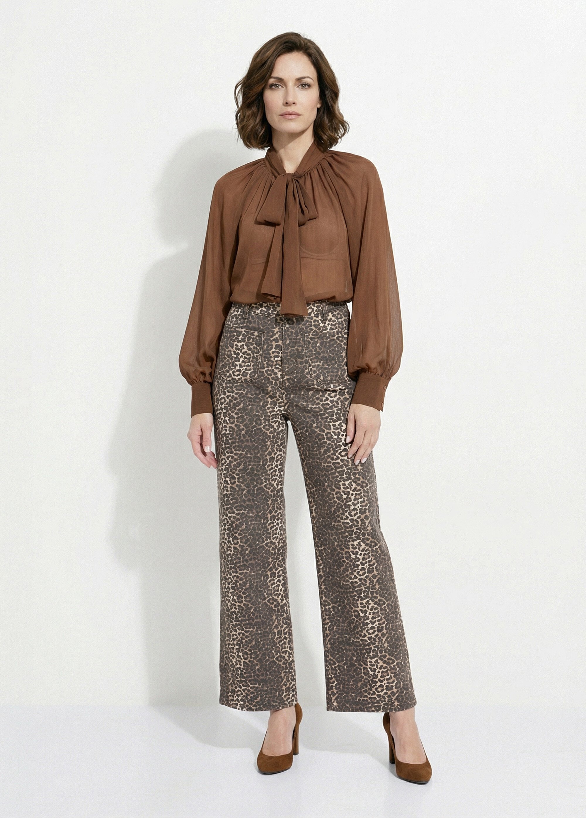 Jean en denim léopard, coupe large Femme Marron JS-TR1296 SI1