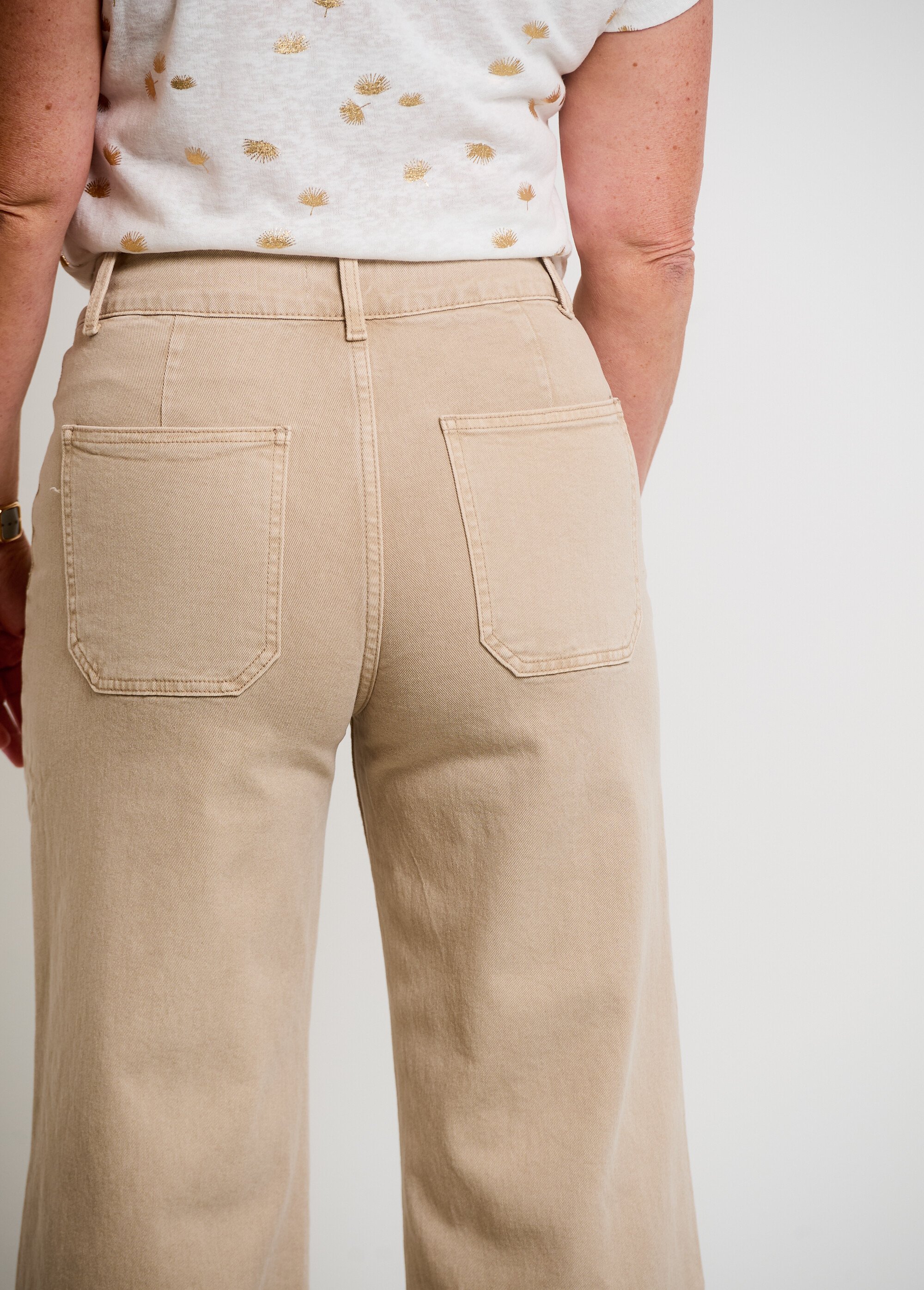 Jean flare avec poches plaquées Femme Beige OR-JD478BG DE2