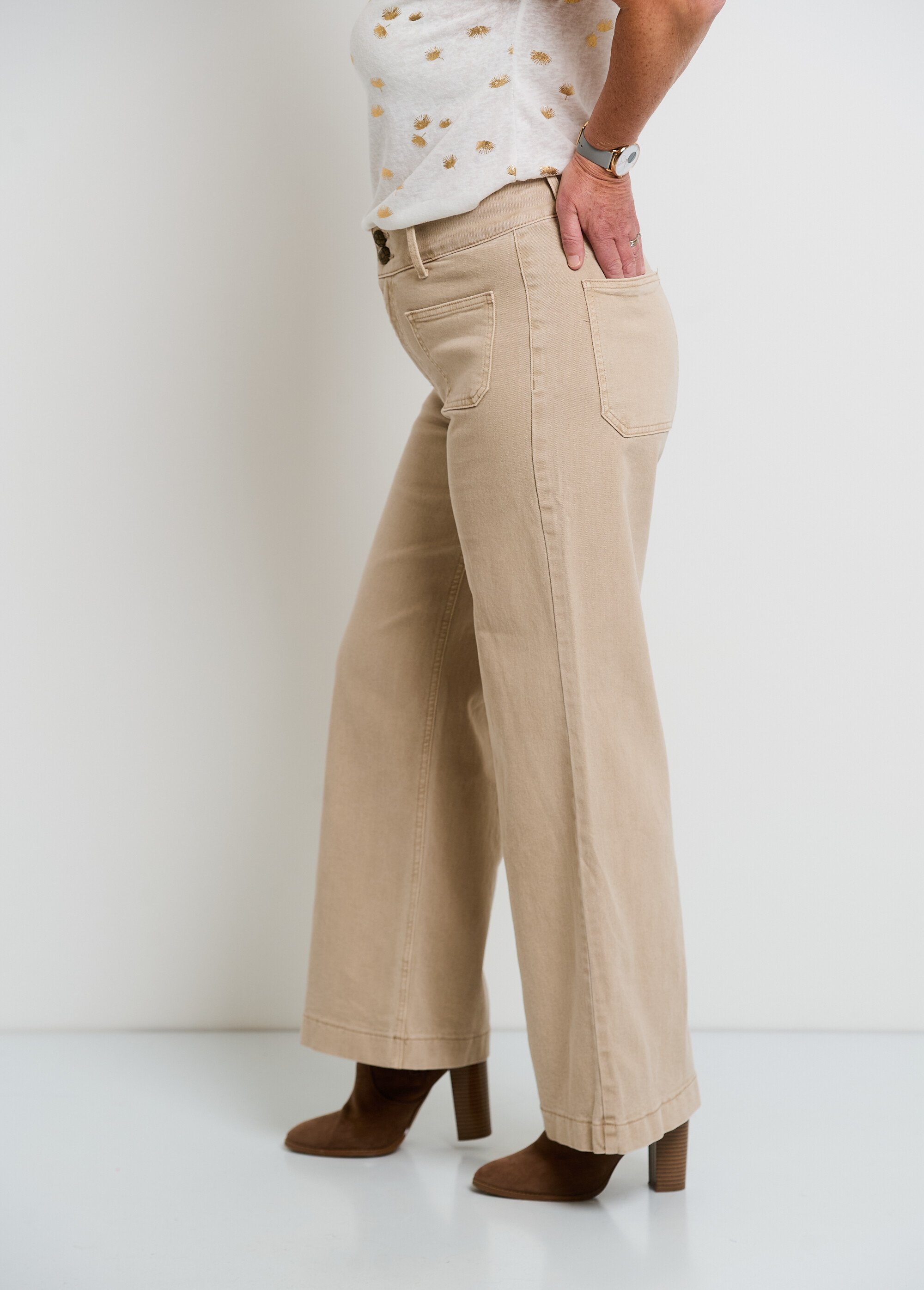 Jean flare avec poches plaquées Femme Beige OR-JD478BG GA1
