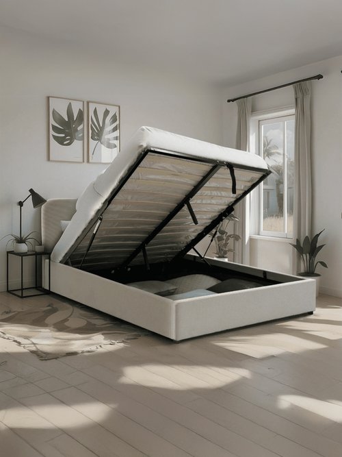 LIVY Lit coffre sommier + tête velours BEIGE CAL-14497133 SI1