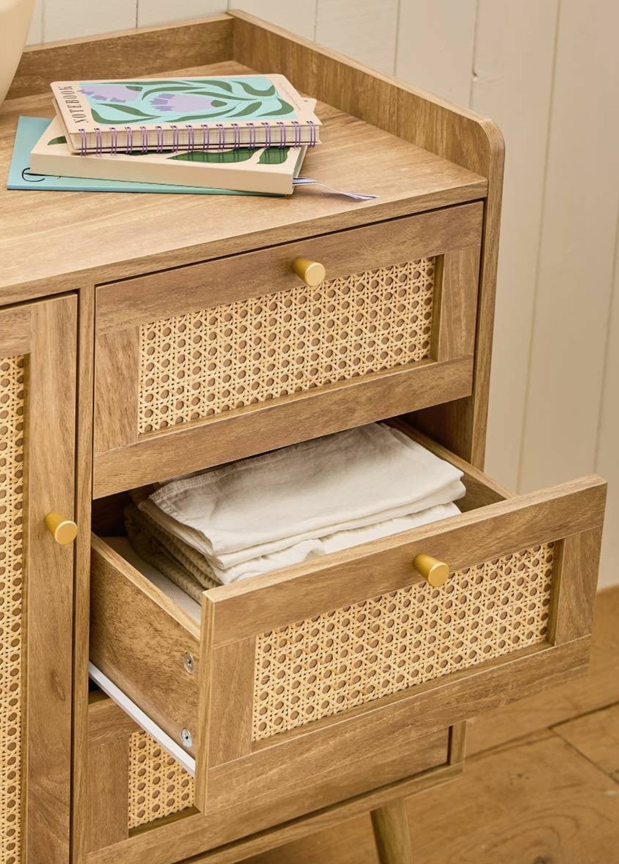 PALMO Commode cannage 3 tiroirs + porte