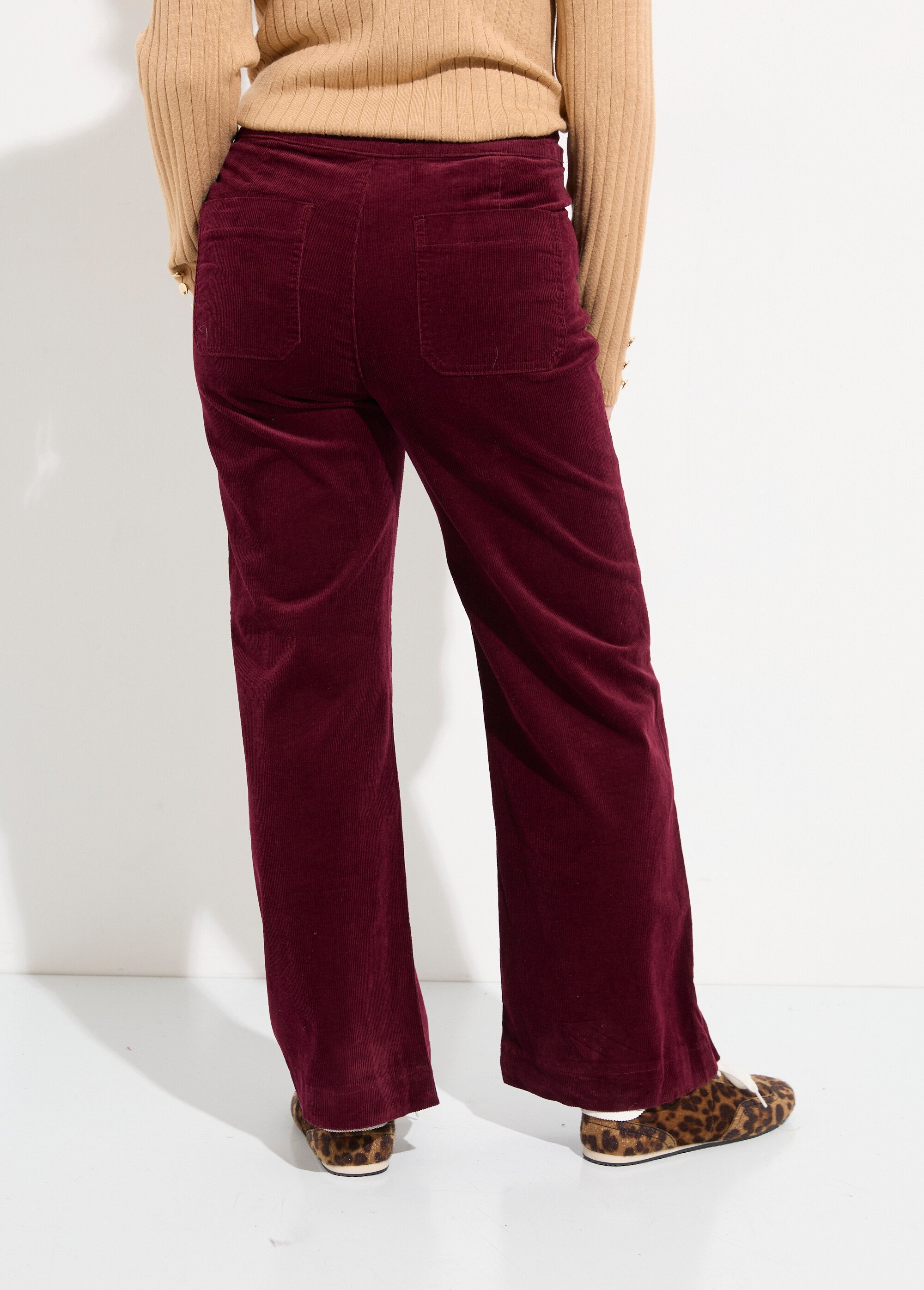 Pantalon à pont en velours coupe flare Femme Rouge OR-H413CM DO1