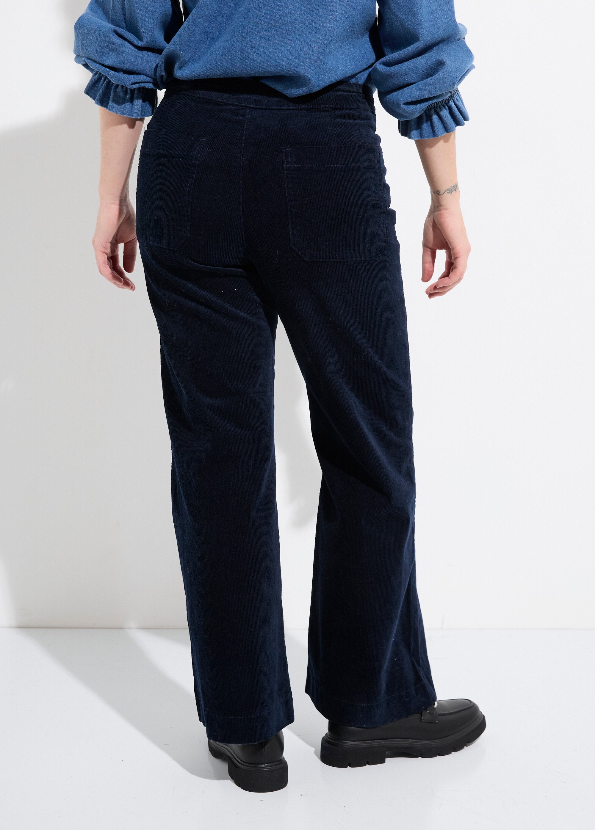 Pantalon à pont en velours coupe flare Femme Bleu OR-H413CM DO1