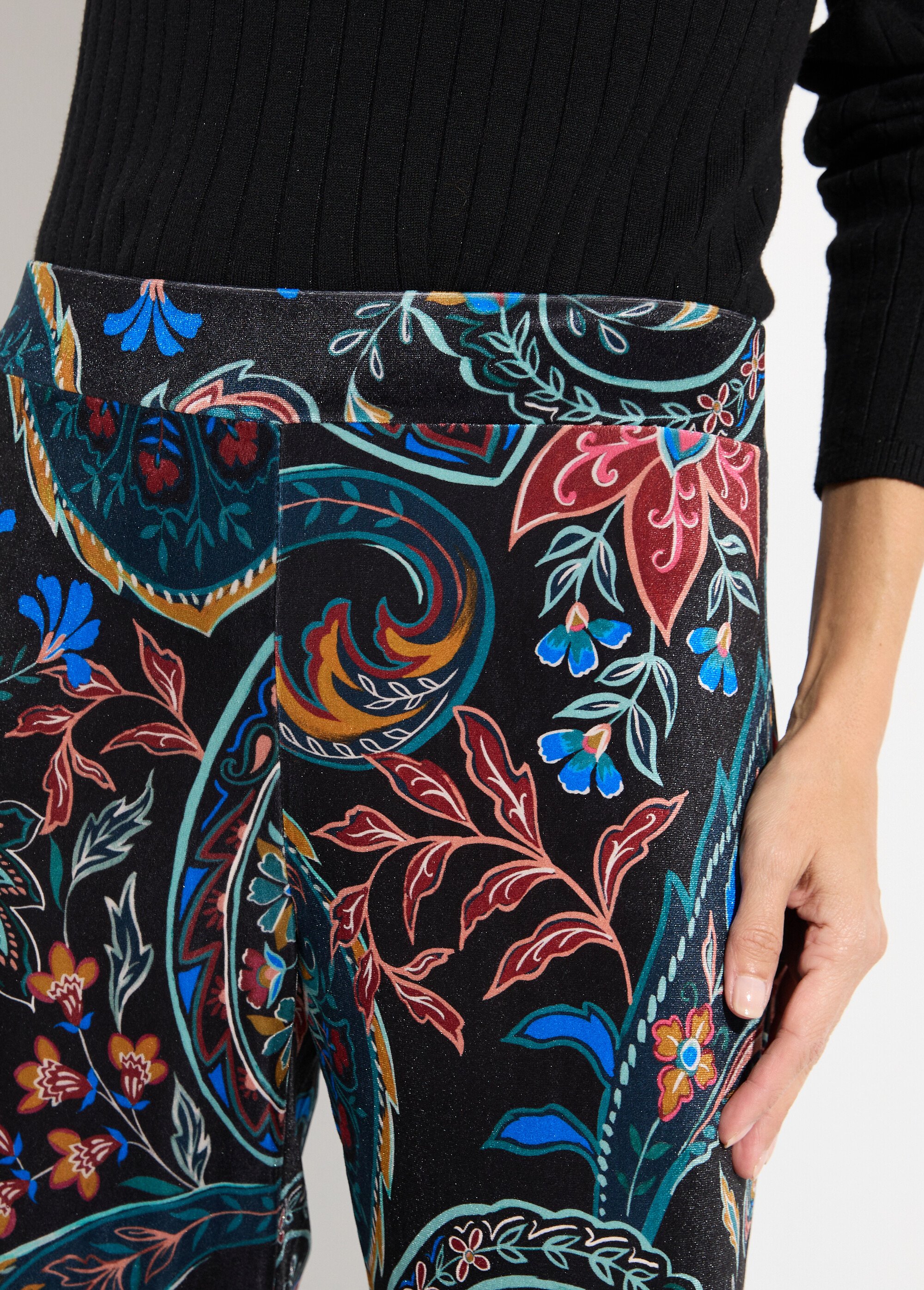 Pantalon en velours, imprimé cachemire Femme Noir FI-VALENCASH DE1