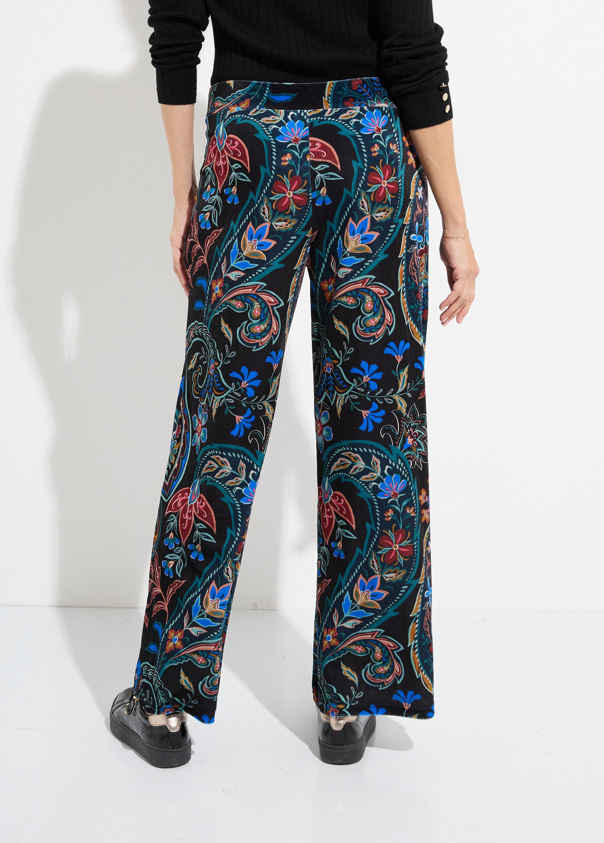 Pantalon en velours, imprimé cachemire Femme Noir FI-VALENCASH DO1