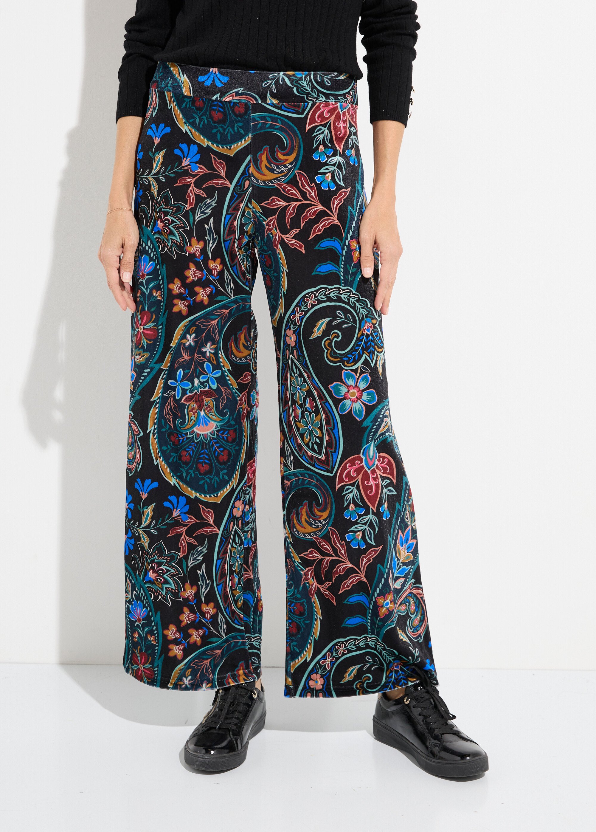 Pantalon en velours, imprimé cachemire Femme Noir FI-VALENCASH FA1
