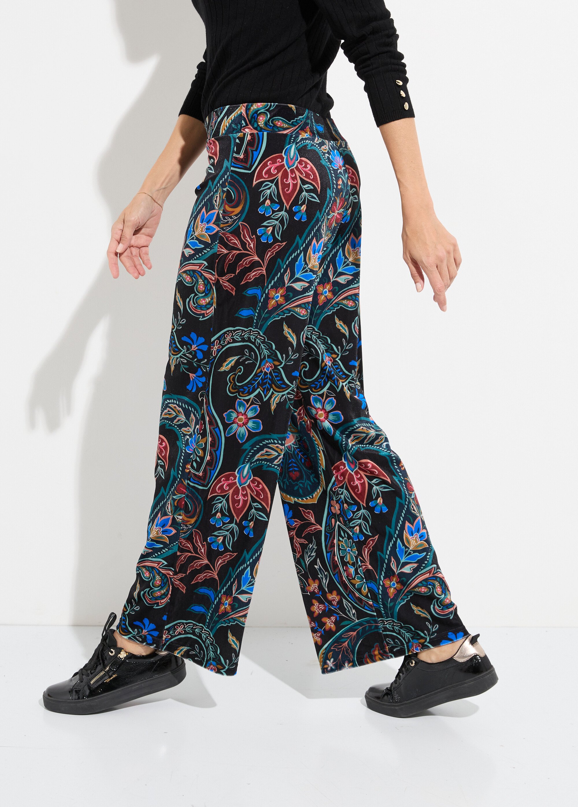 Pantalon en velours, imprimé cachemire Femme Noir FI-VALENCASH GA1