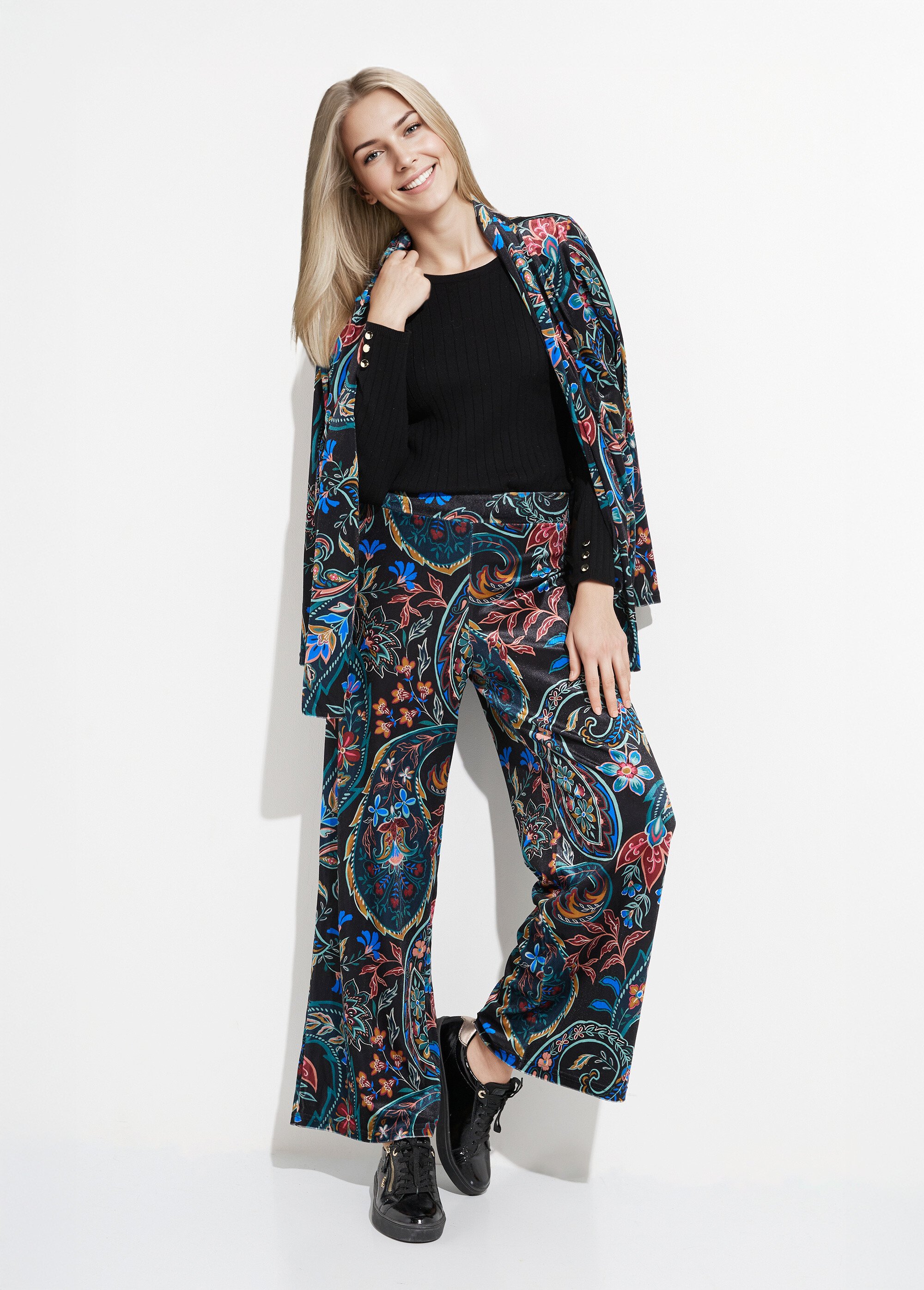 Pantalon en velours, imprimé cachemire Femme Noir FI-VALENCASH MV1
