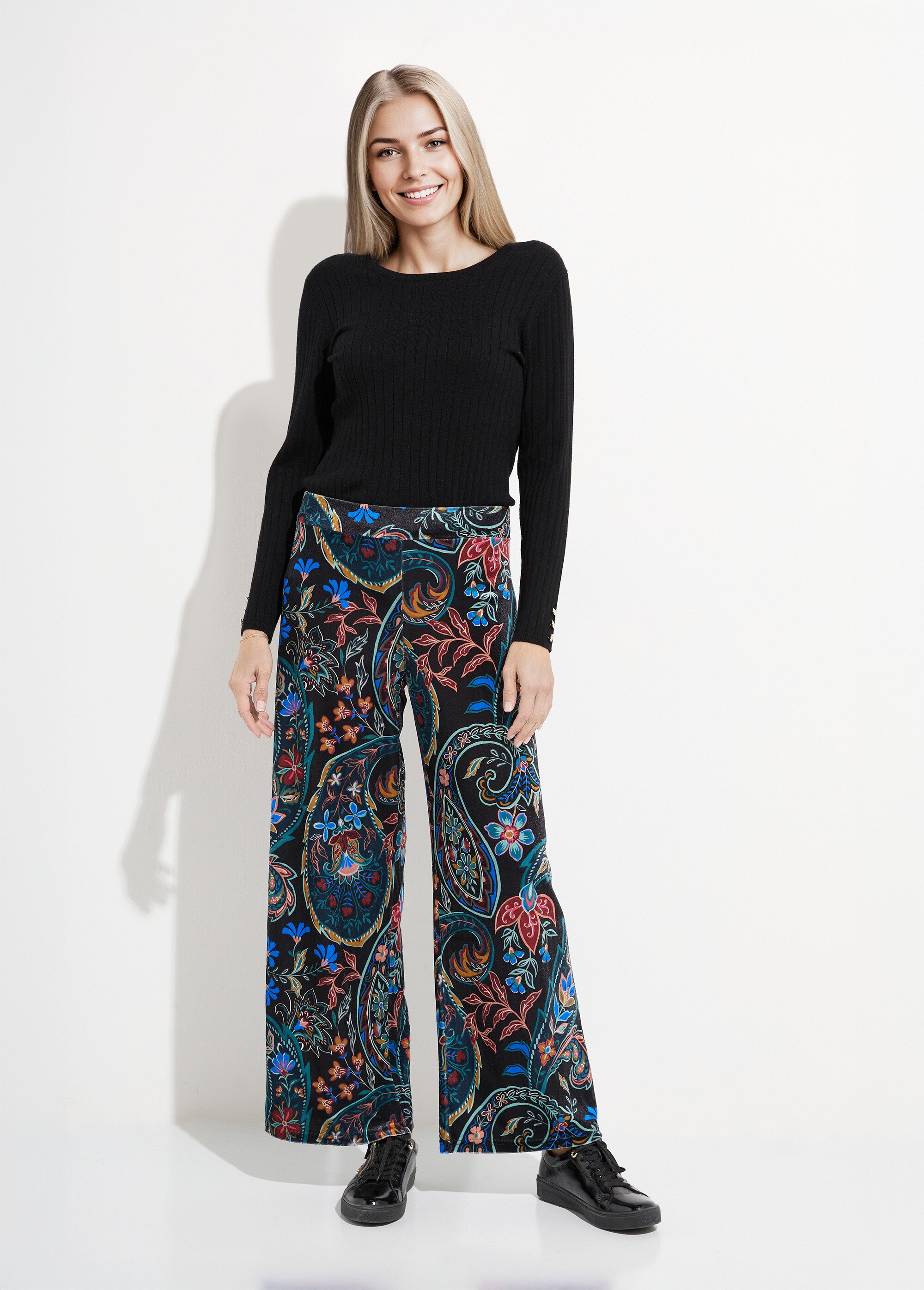 Pantalon en velours, imprimé cachemire Femme Noir FI-VALENCASH SF1