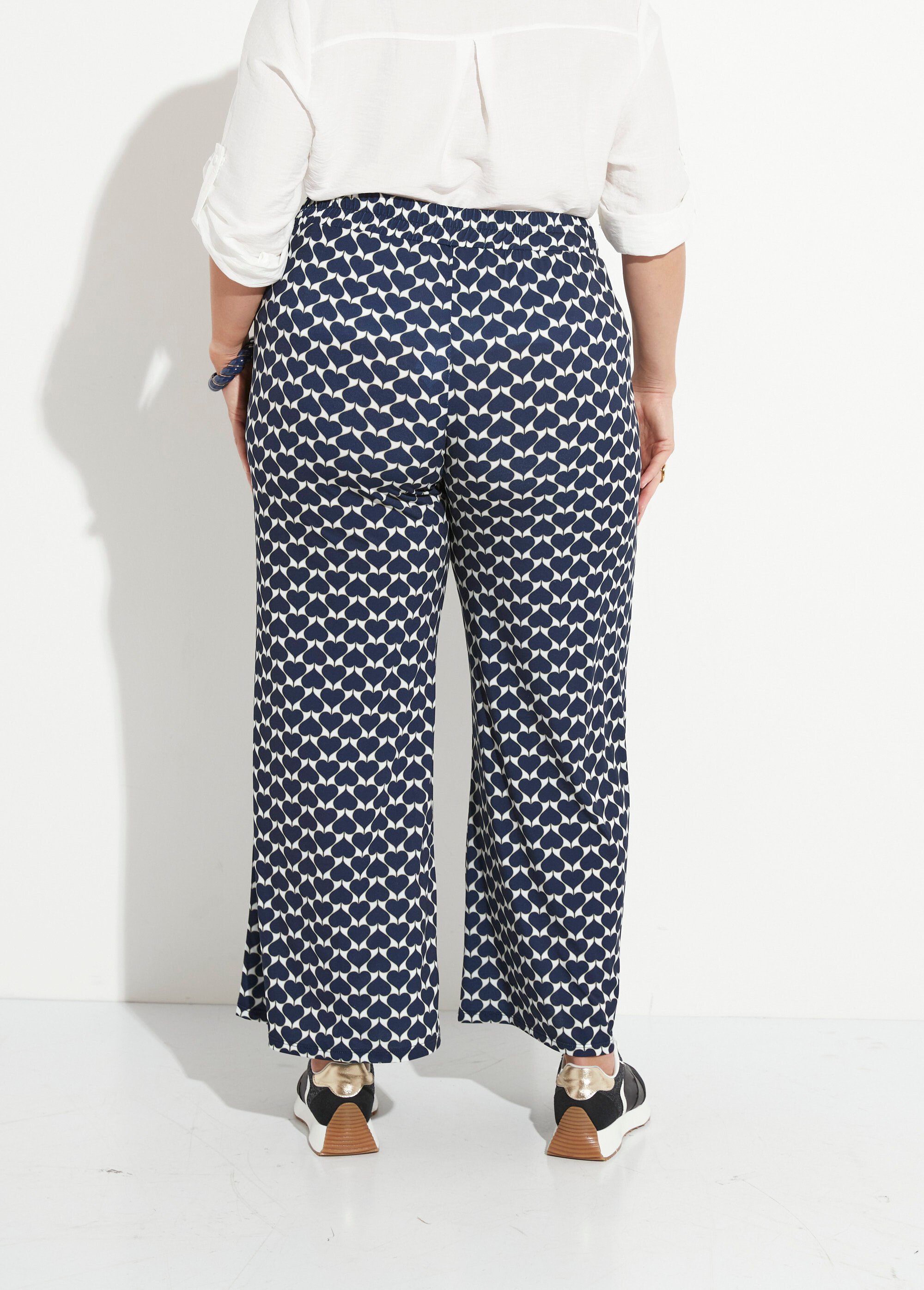 Pantalon large fluide imprimé  coeurs Femme Grande Taille Bleu FI-VALENCOEUR DO1