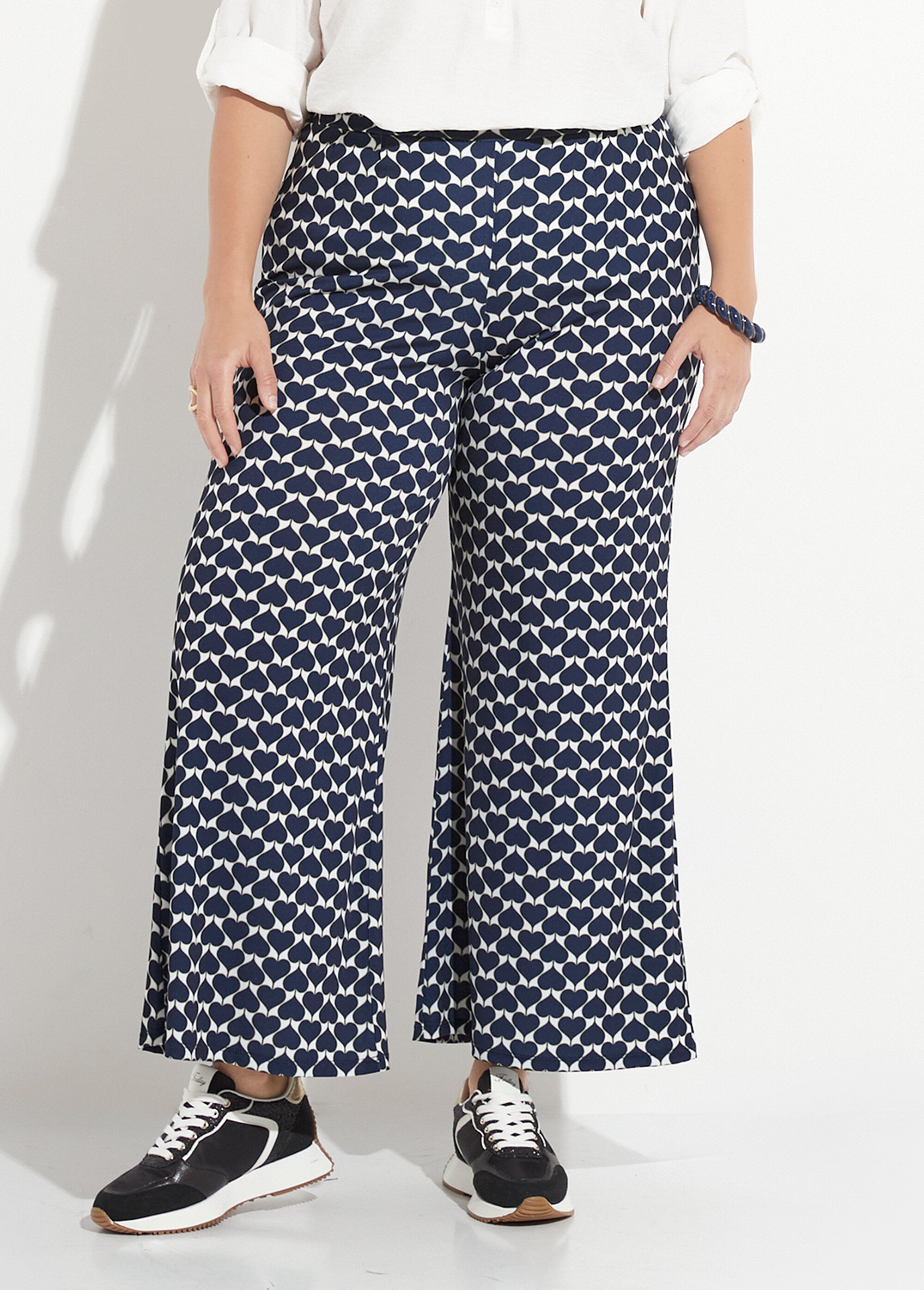 Pantalon large fluide imprimé  coeurs Femme Grande Taille Bleu FI-VALENCOEUR FA1