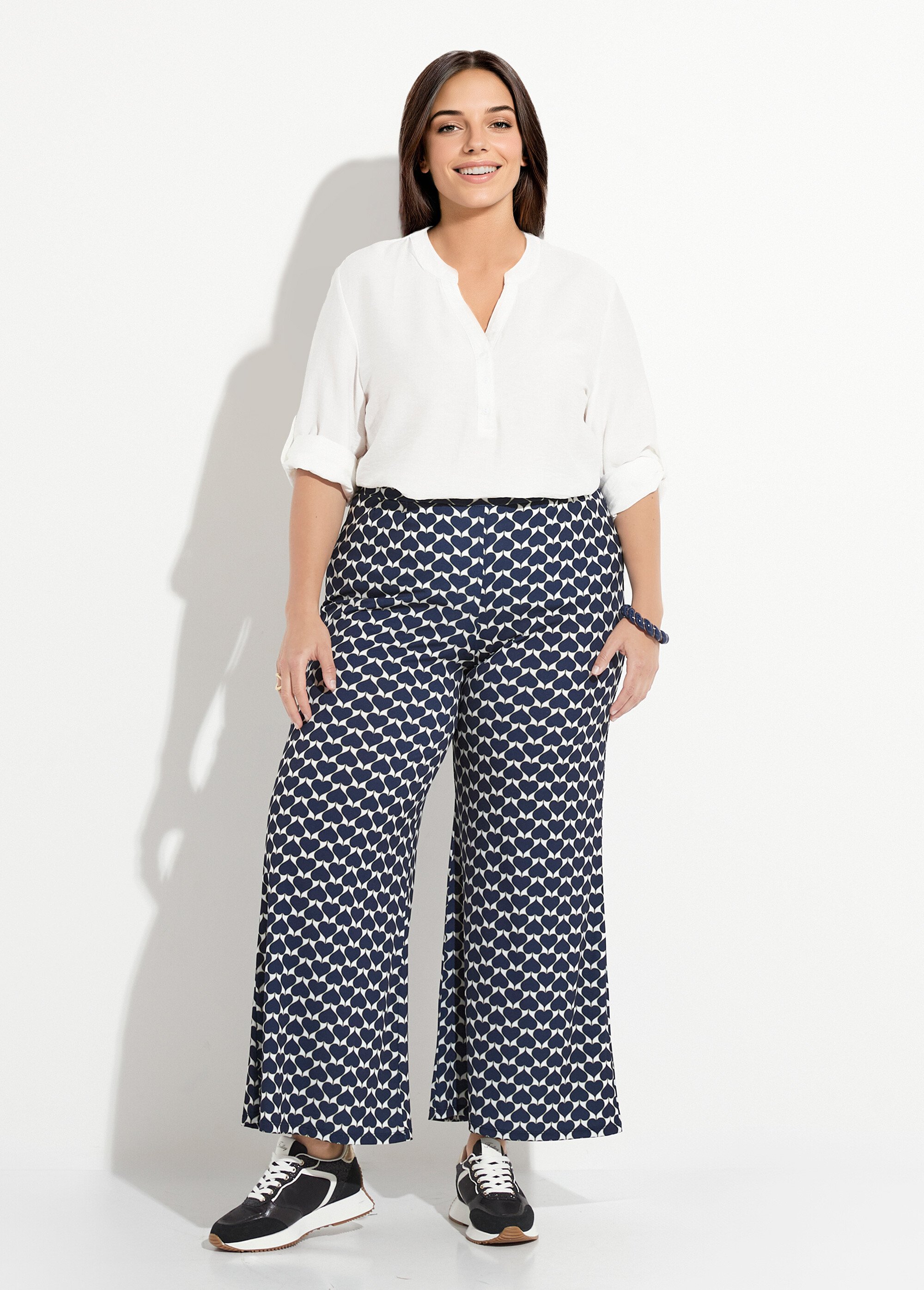 Pantalon large fluide imprimé  coeurs Femme Grande Taille Bleu FI-VALENCOEUR SF1