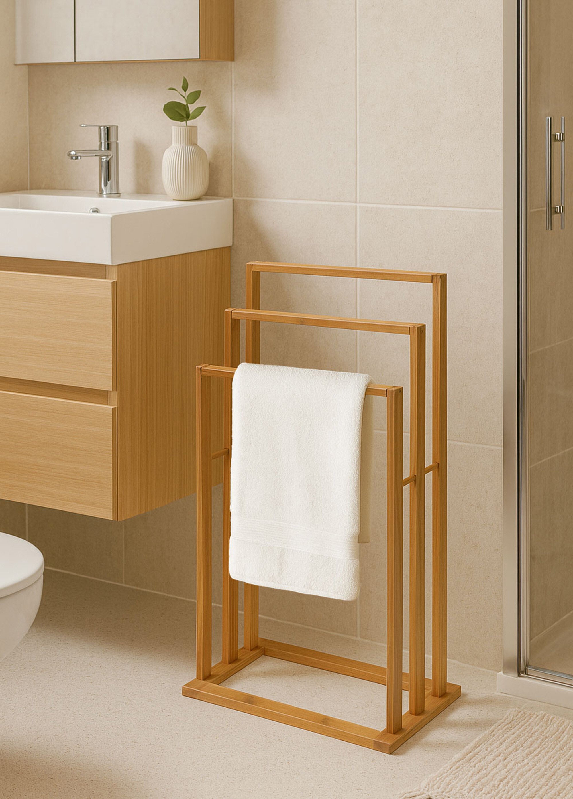 Porte serviettes 3 niveaux en bambou Beige KP-784630080 SF1