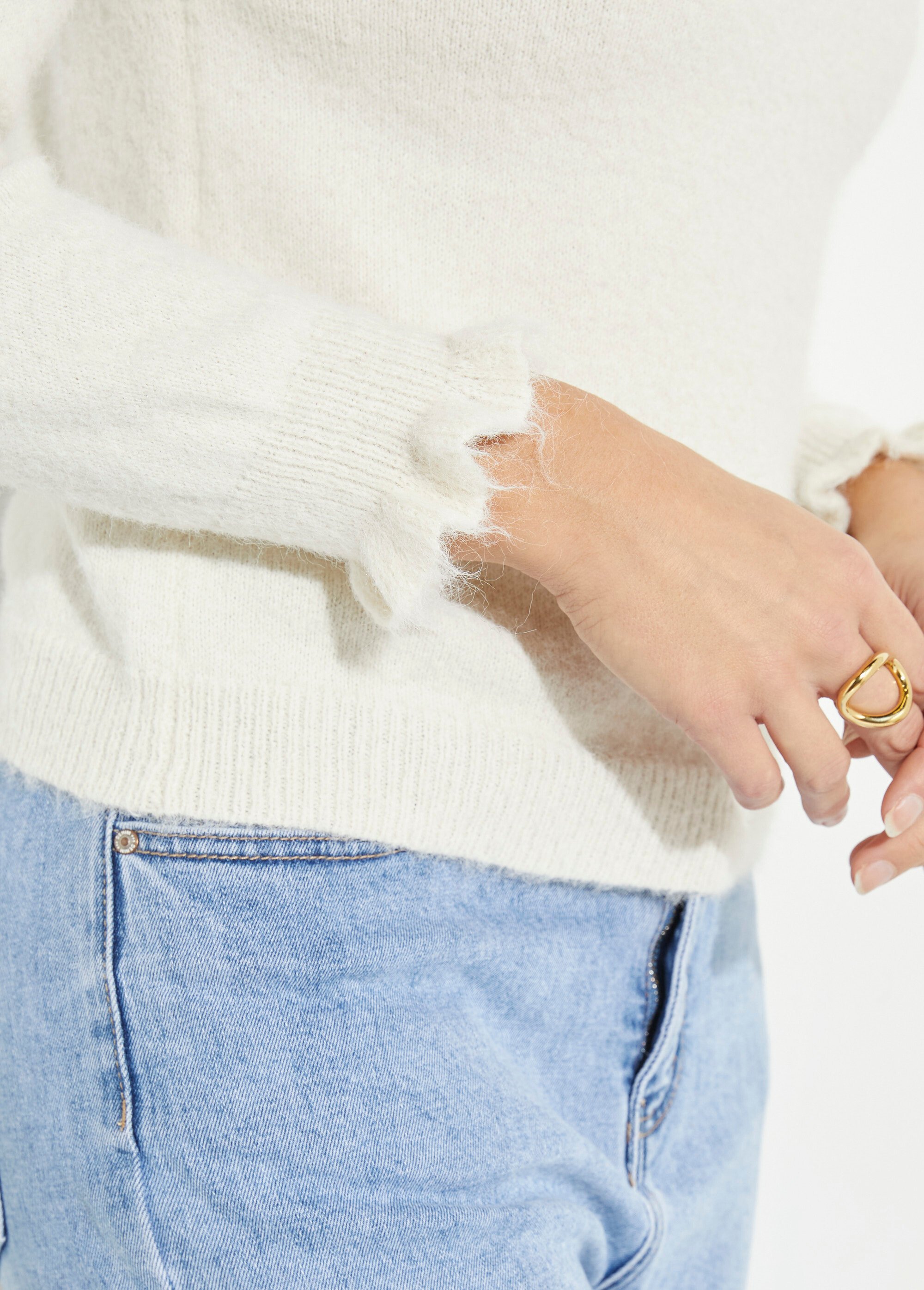 Pull chic en dentelle et maille avec laine Femme Beige IA-AR831 DE2