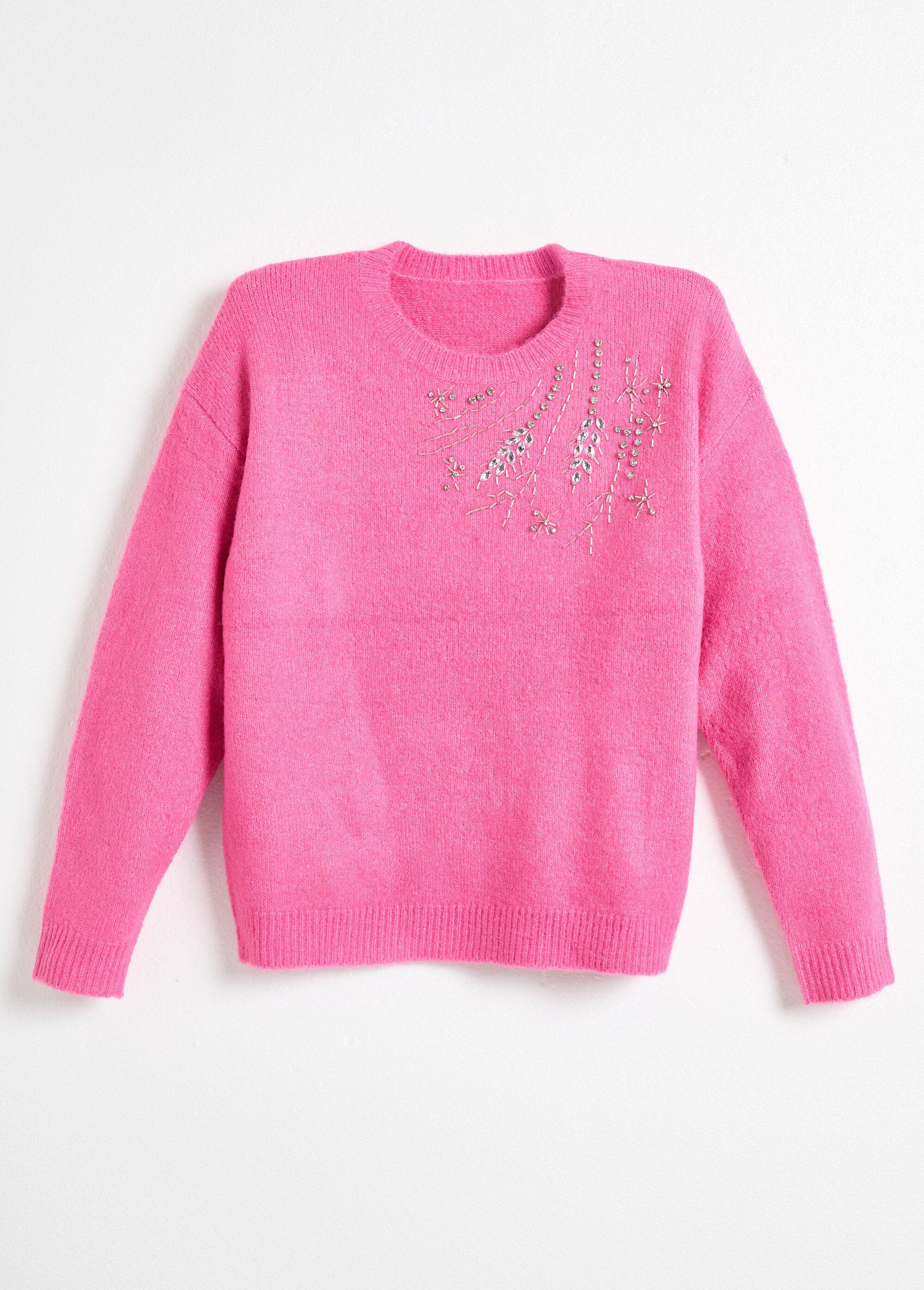 Pull doux col rond avec strass et sequins Femme Rose PASQUIN AP1