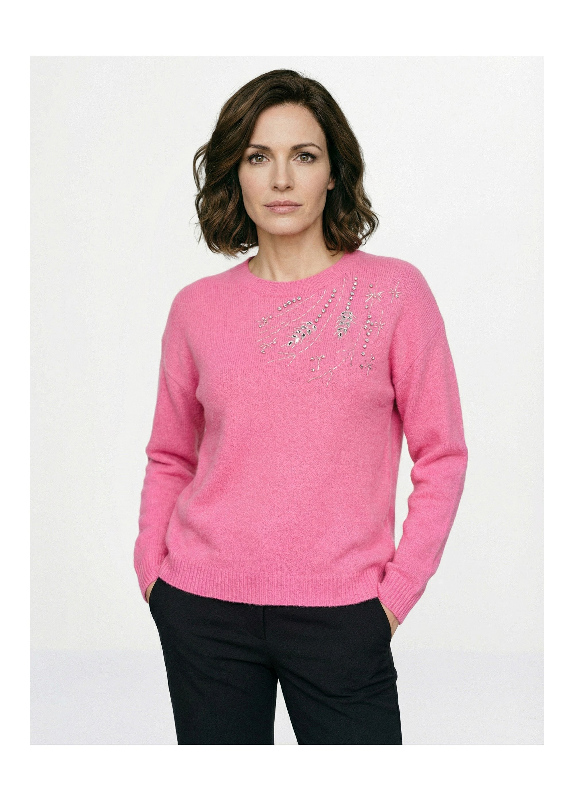 Pull doux col rond avec strass et sequins Femme Rose PASQUIN FA1