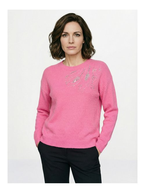 Pull doux col rond avec strass et sequins Femme Rose PASQUIN FA1