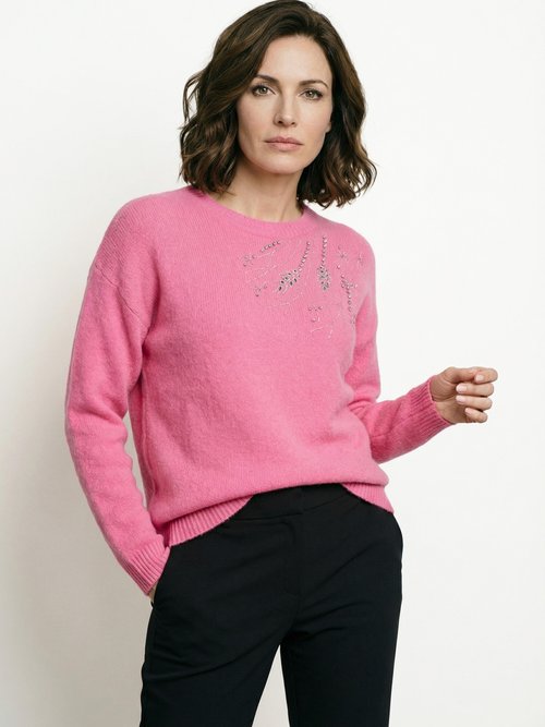 Pull doux col rond avec strass et sequins Femme Rose PASQUIN MV1