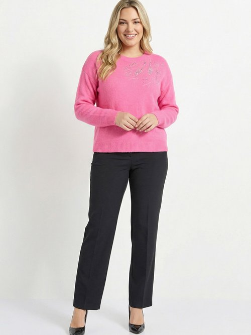 Pull doux col rond avec strass et sequins Femme Grande Taille Rose PASQUIN SI1