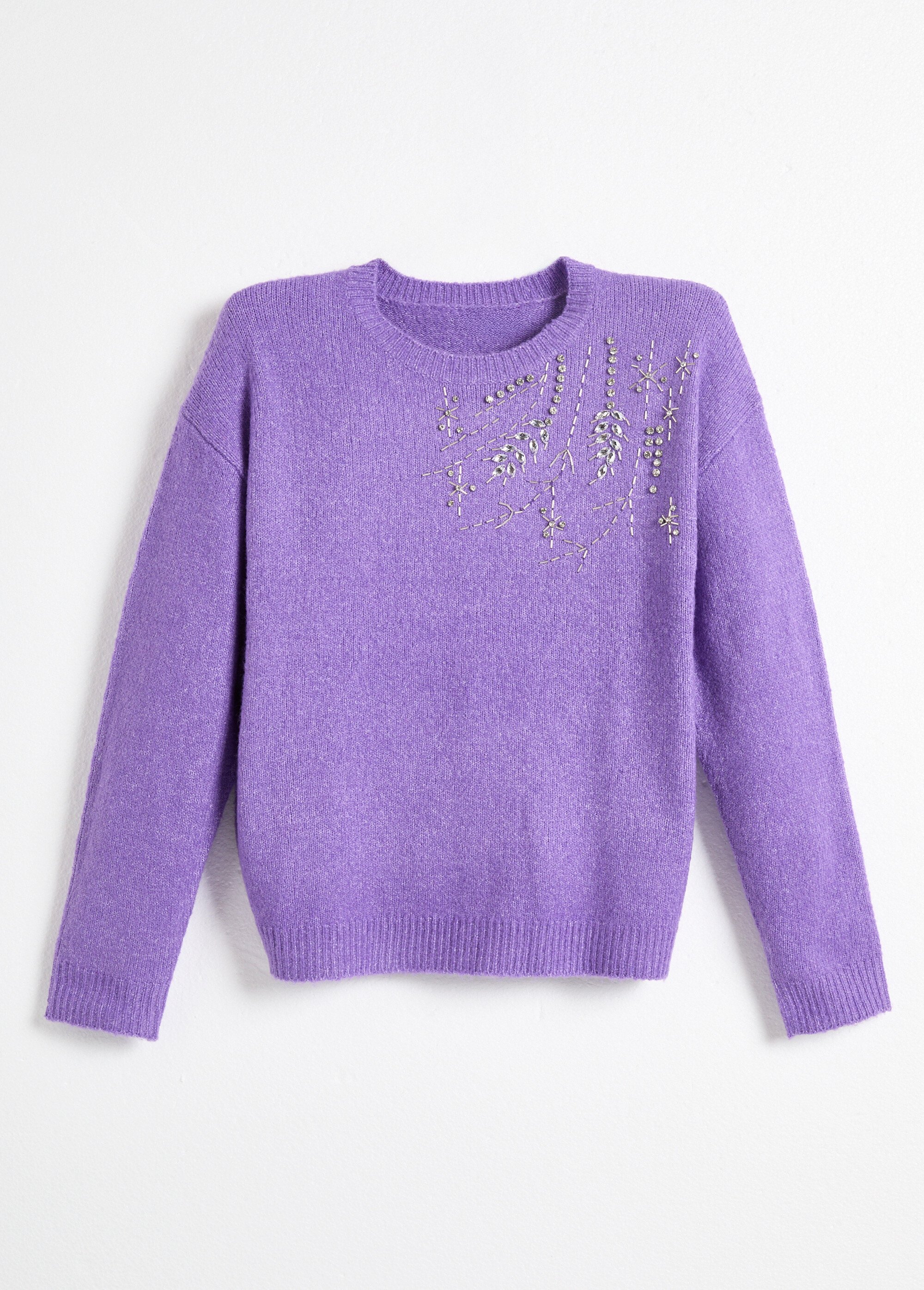Pull doux col rond avec strass et sequins Femme Violet PASQUIN AP1