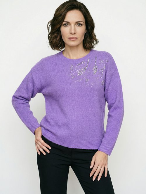 Pull doux col rond avec strass et sequins Femme Violet PASQUIN FA1
