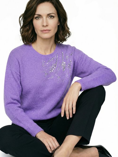 Pull doux col rond avec strass et sequins Femme Violet PASQUIN MV1