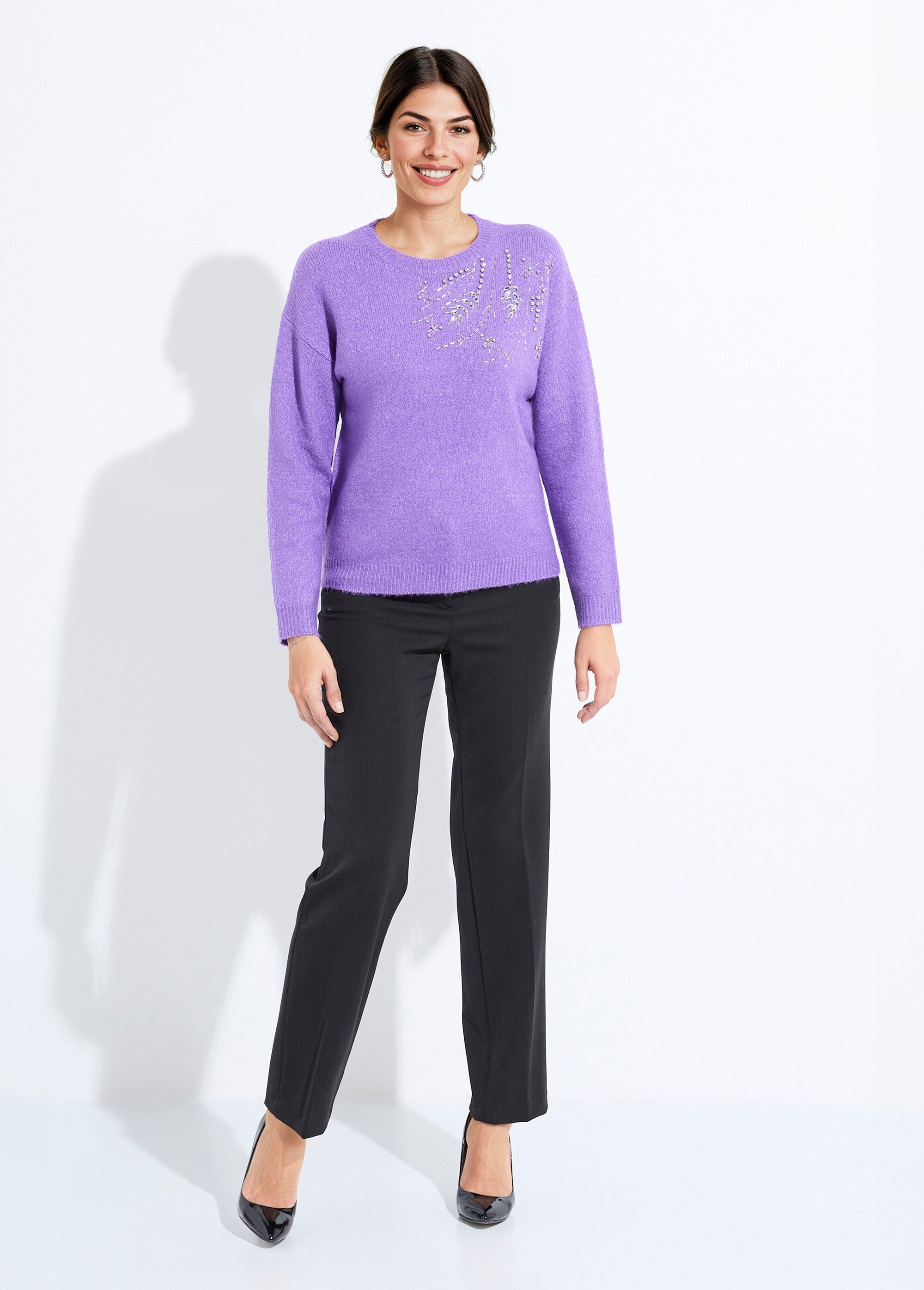 Pull doux col rond avec strass et sequins Femme Violet PASQUIN SF1