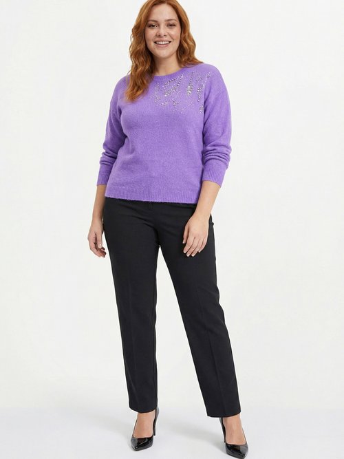 Pull doux col rond avec strass et sequins Femme Grande Taille Violet PASQUIN SI1