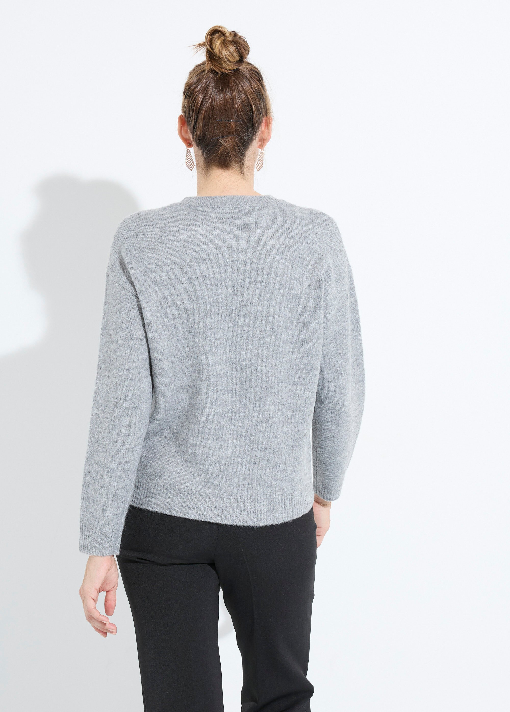 Pull col rond en grosse maille Grace & Mila gris anthracite | La Redoute