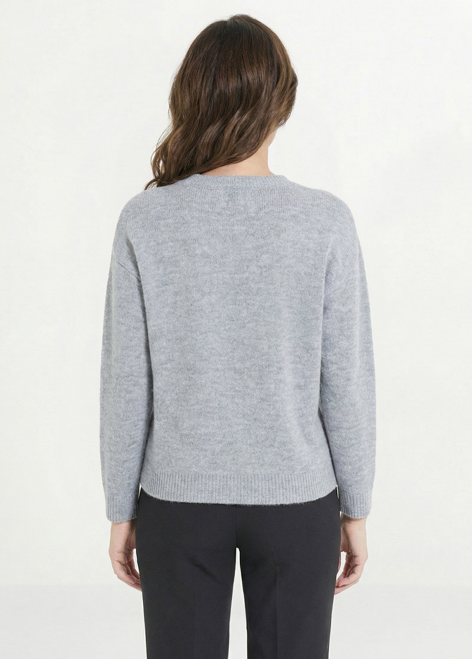Pull doux col rond avec strass et sequins Femme Gris PASQUIN DO1