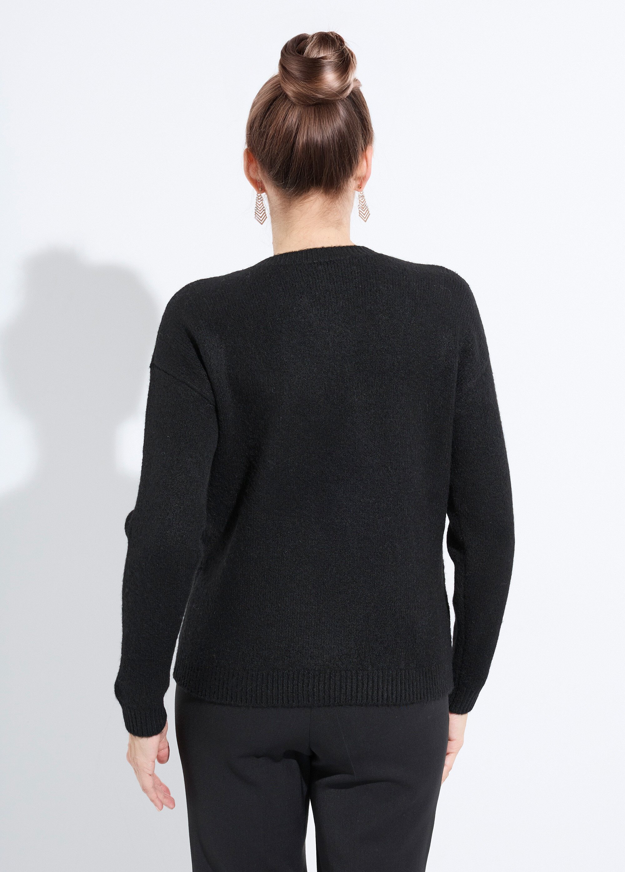 Pull doux col rond avec strass et sequins Femme Noir PASQUIN DO1