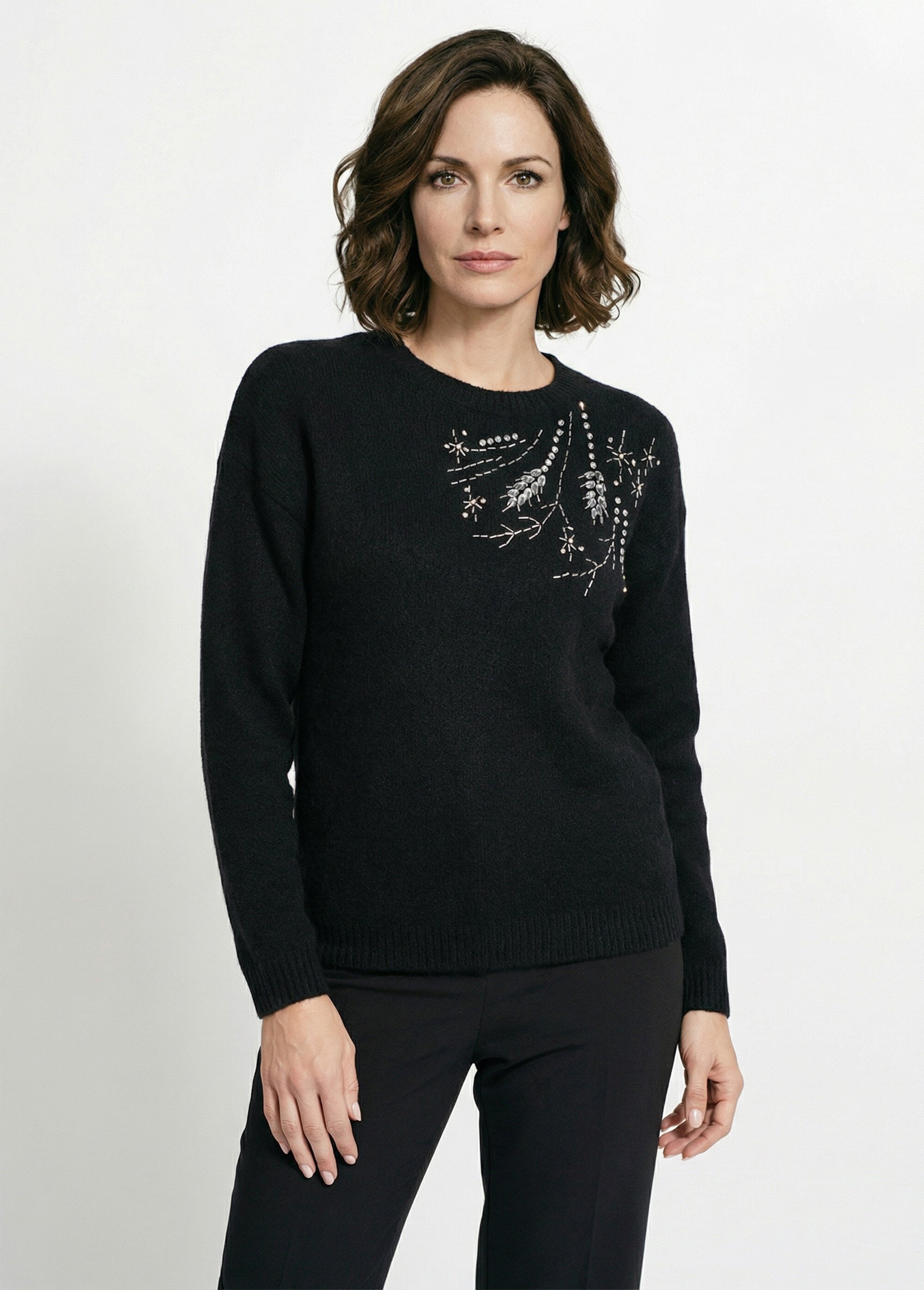 Pull doux col rond avec strass et sequins Femme Noir PASQUIN FA1