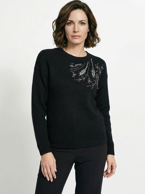 Pull doux col rond avec strass et sequins Femme Noir PASQUIN FA1