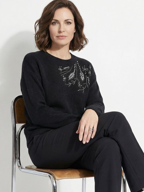 Pull doux col rond avec strass et sequins Femme Noir PASQUIN MV1