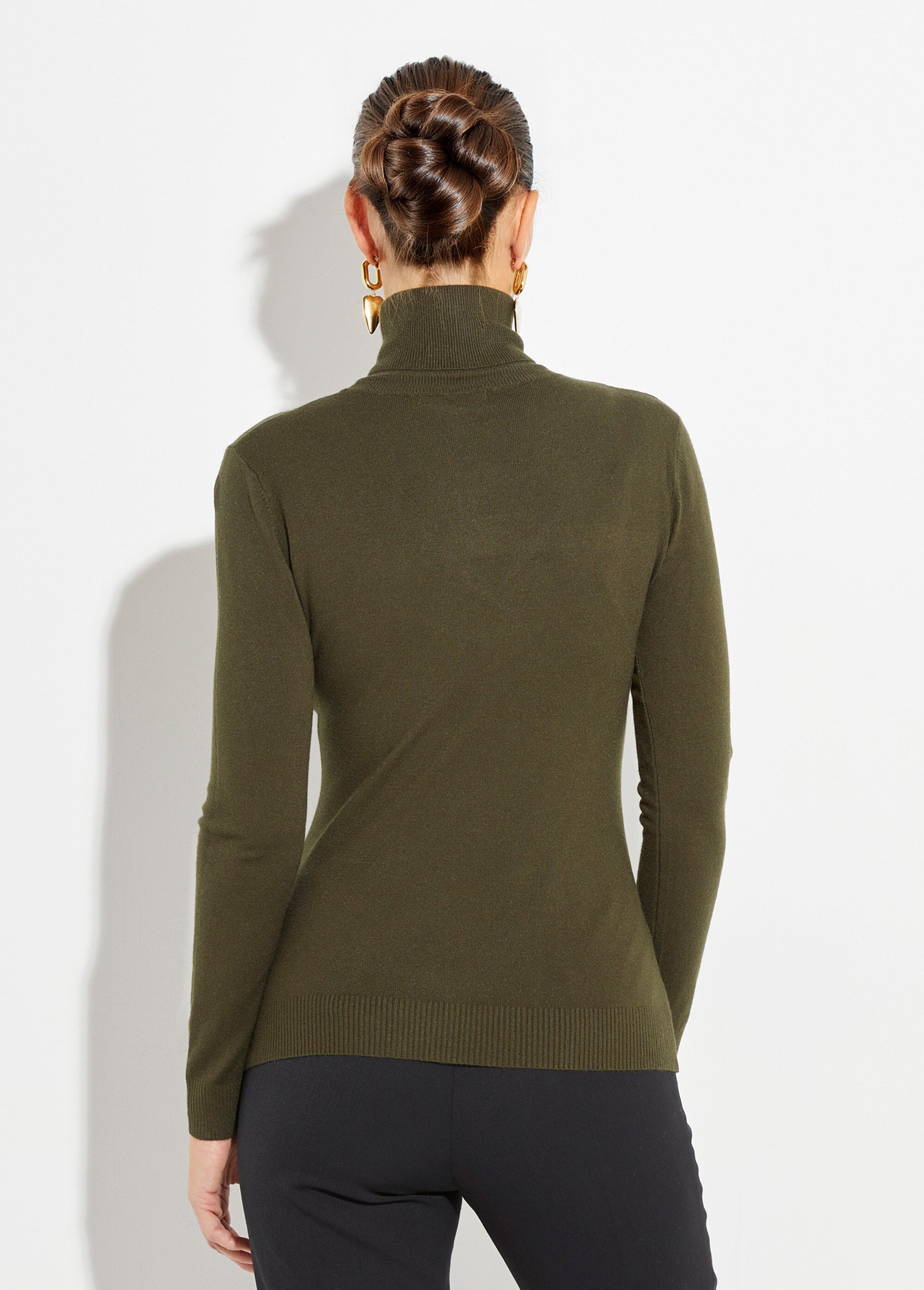 Pull fin en maille avec col roulé Femme Vert IA-D217B DO1